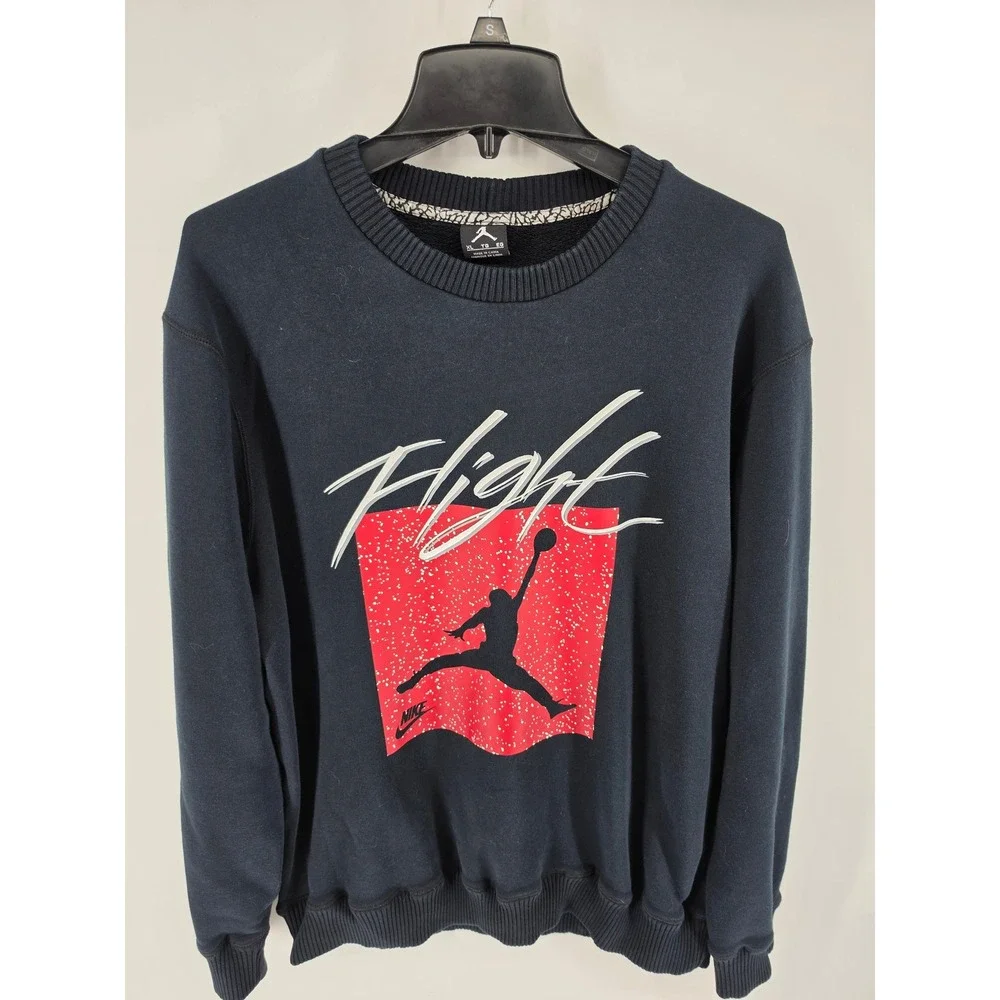 Jordan Flight Mens Black Graphic Crewneck Sweatshirt Jumpman Fleece XL